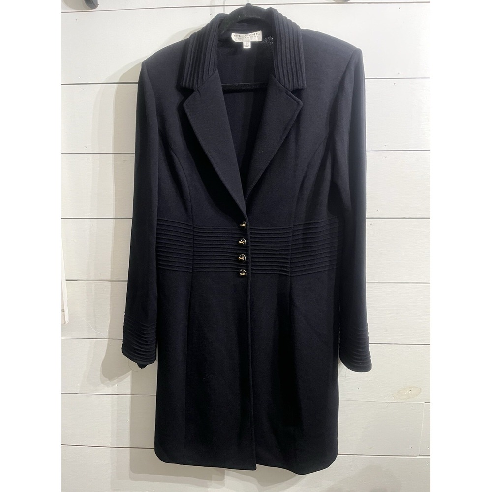 St. John Women's Coat Size 10 Black Sweater Knit Front Button Jacket